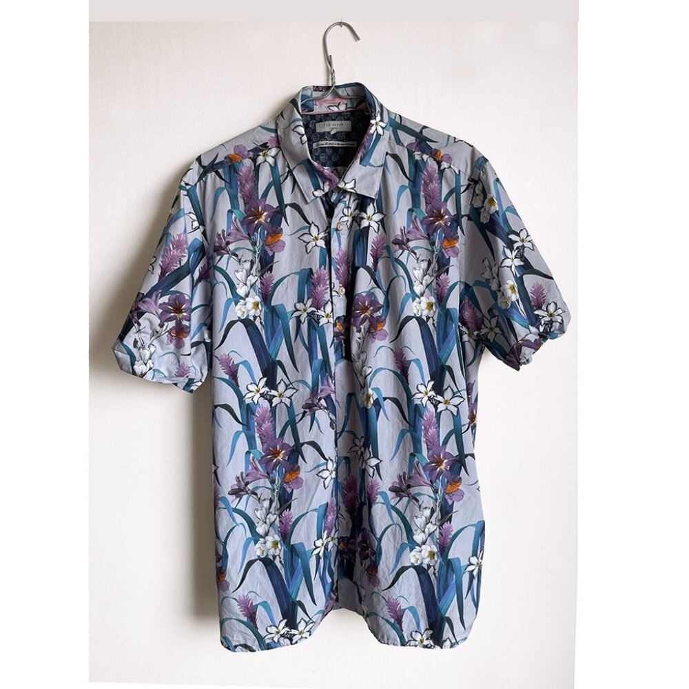 Floral Shirt Men Ted Baker Hawaiian | Casual Button Down Vacation Short Sleeve